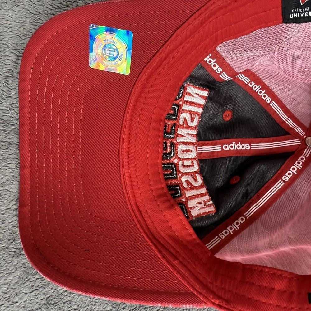 Wisconsin Badgers Hat Cap Red Snapback Red Adidas Climalite Football - Picture 6 of 8